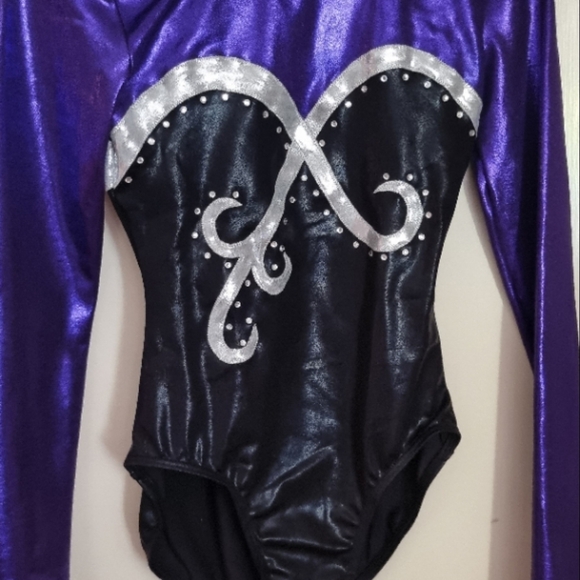 Balera Purple and Black Dance Leotard with Silver Accents - Picture 5 of 7